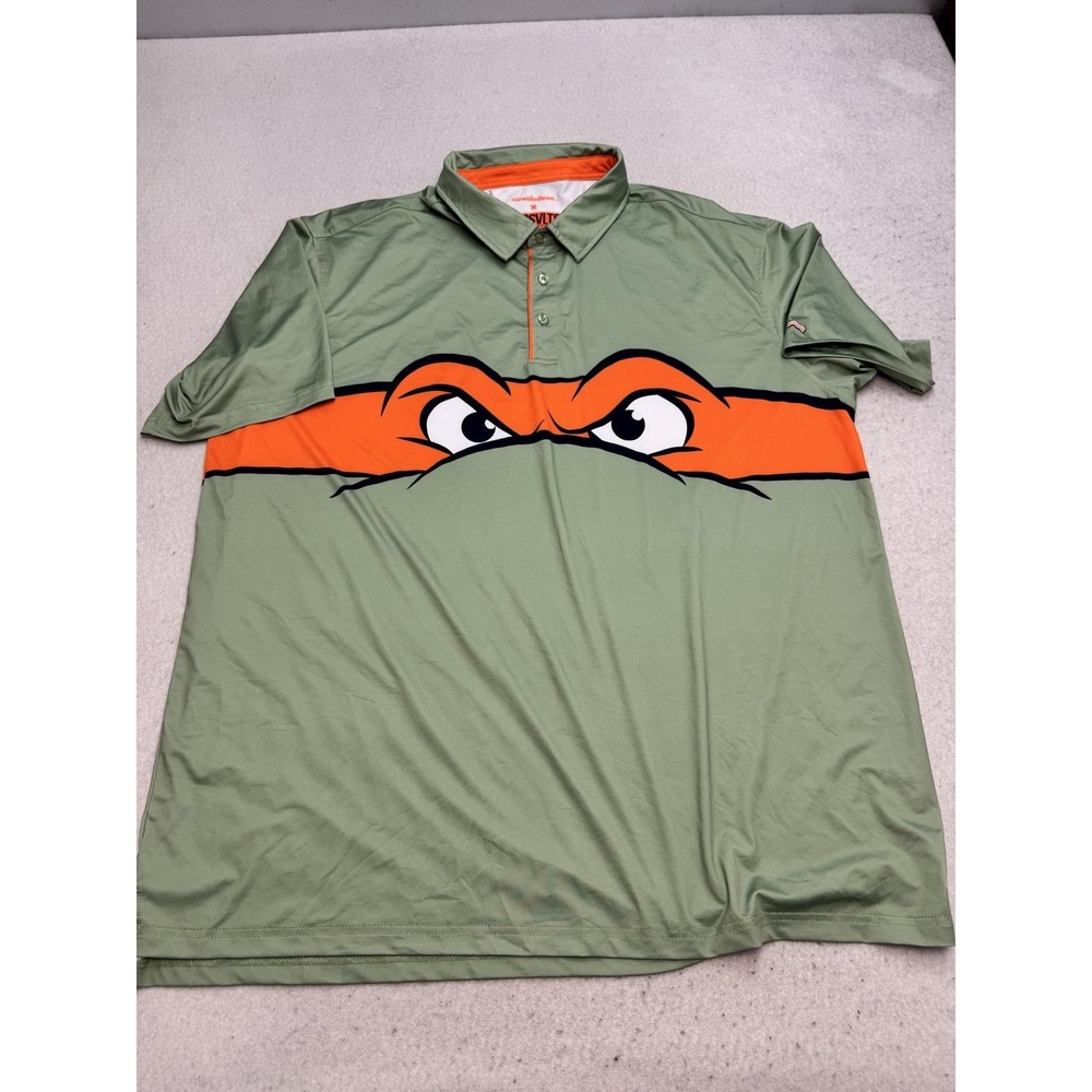 RSVLTS Polo Shirt Mens 2XL Green TMNT Cartoon Breakfast Balls Golf Performance